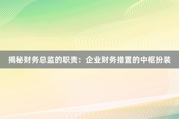 揭秘财务总监的职责：企业财务措置的中枢扮装